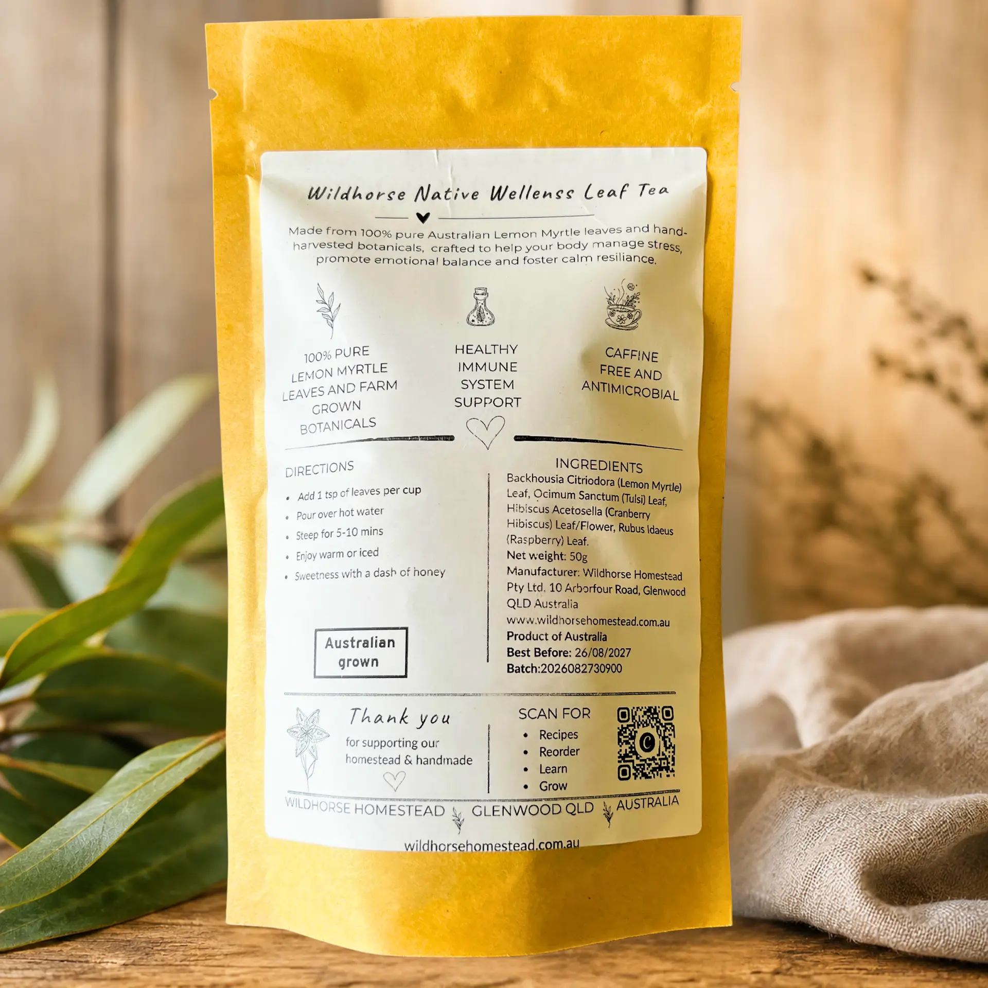 Native wellness tea - Lemon Myrtle, Tulsi, Raspberry leaf, Cranberry Hibiscus loose leaf tea