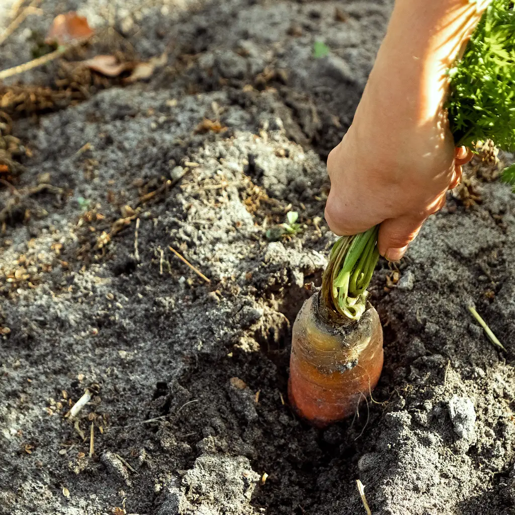Harveting carrot from the garden, vegan food