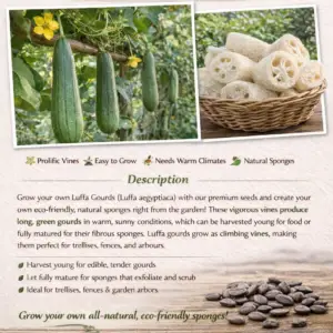 Luffa Seeds, Loofah Seeds, Sponge Gourd, Edible Vine, Climbing Plant, Sustainable Gardening, Eco-Friendly Craft, Tropical Vegetable, Rare Seeds, Homegrown Sponge