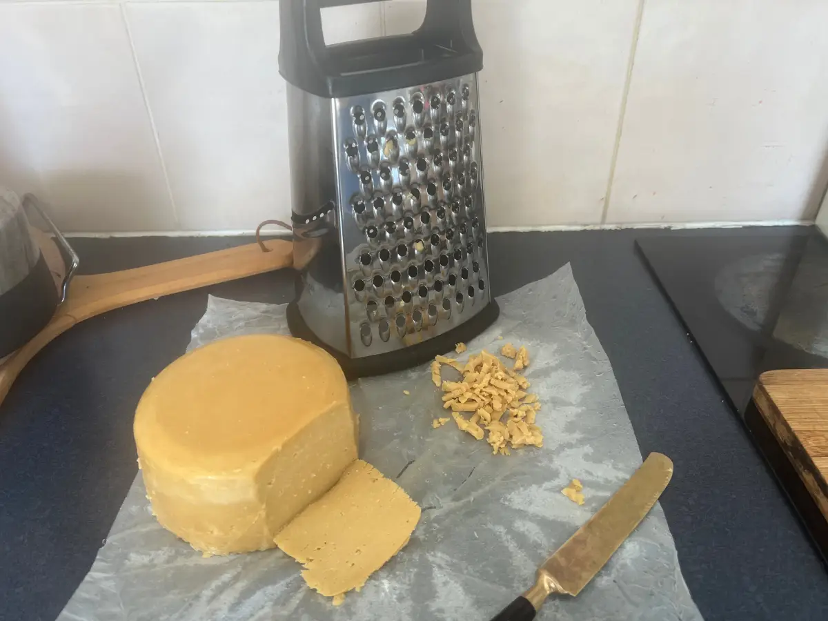 Vegan Fermented Grateable Cheddar Cheese (Sliceable, Meltable & Freezer-Aged Option)