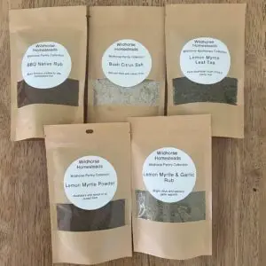 The Native Citrus Kitchen Box - Lemon Myrtle Powder , Lemon Myrtle Tea, Native Lemon & Garlic Rub, Bush Citrus Salt, Homestead BBQ Native Rub