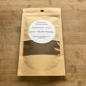 lemon myrtle powder, native australian herb, herbal cooking ingredient, vegan baking ingredient, bush citrus spice