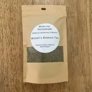 Lemon Myrtle, Raspberry leaf, Lemongrass, Sage Leaf, Mango leaf, Women's health, Hormonal balance, Herbal tea, Native botanicals, Caffeine free, Australian made, Homestead grown, Wellness ritual, Uterine tonic, Menstrual support, Menopause support, Antioxidant rich, 50g loose leaf tea, Wildhorse Homestead, Artisanal tea blend