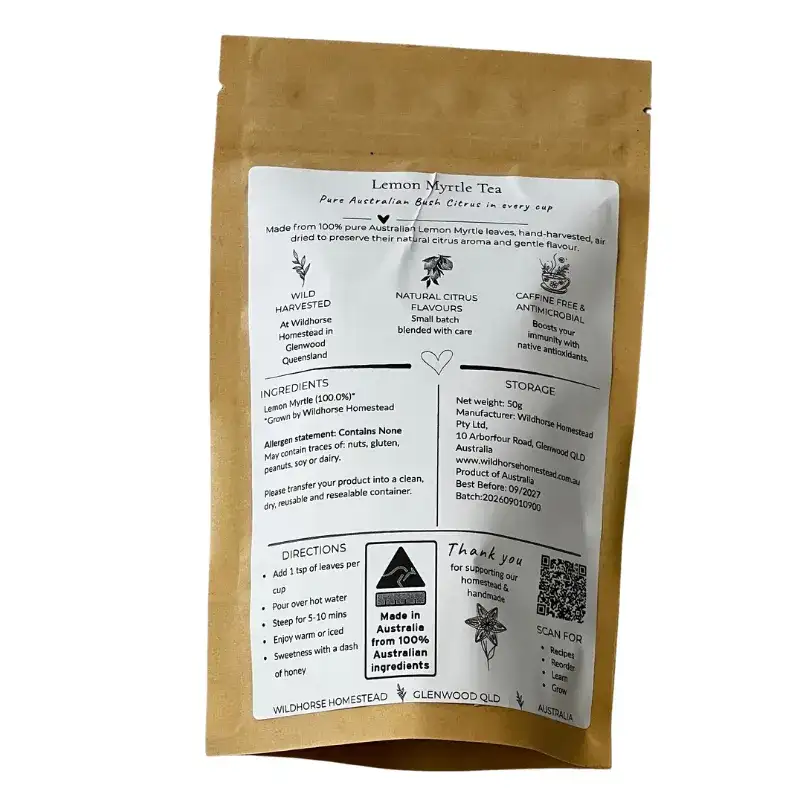 Wildhorse Homestead Lemon Myrtle Leaf Tea - 50g - Image 2