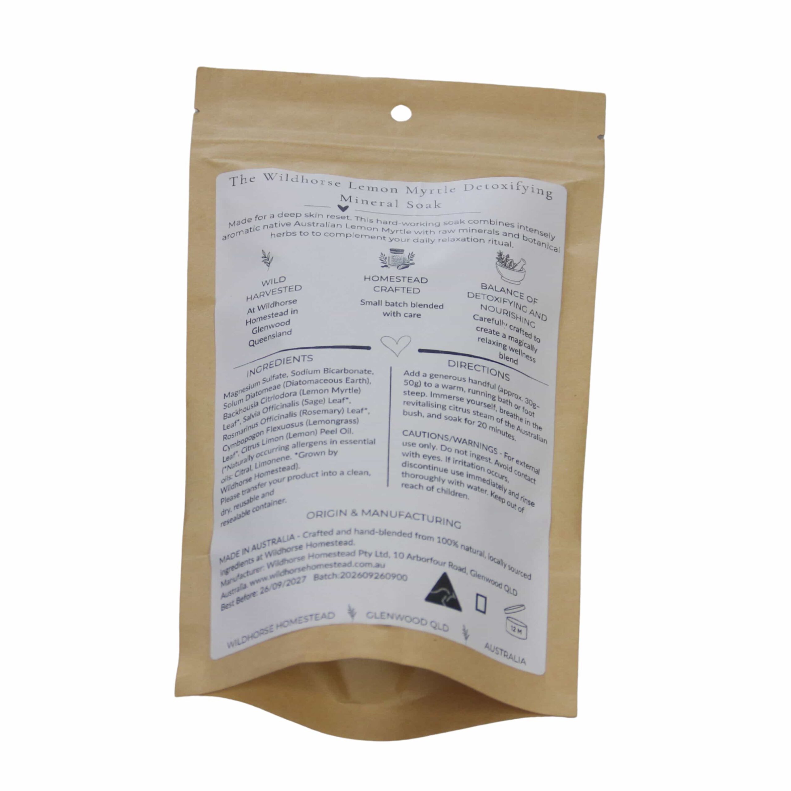 Wildhorse Homestead Lemon Myrtle Purifying Mineral Soak 100g - Image 2