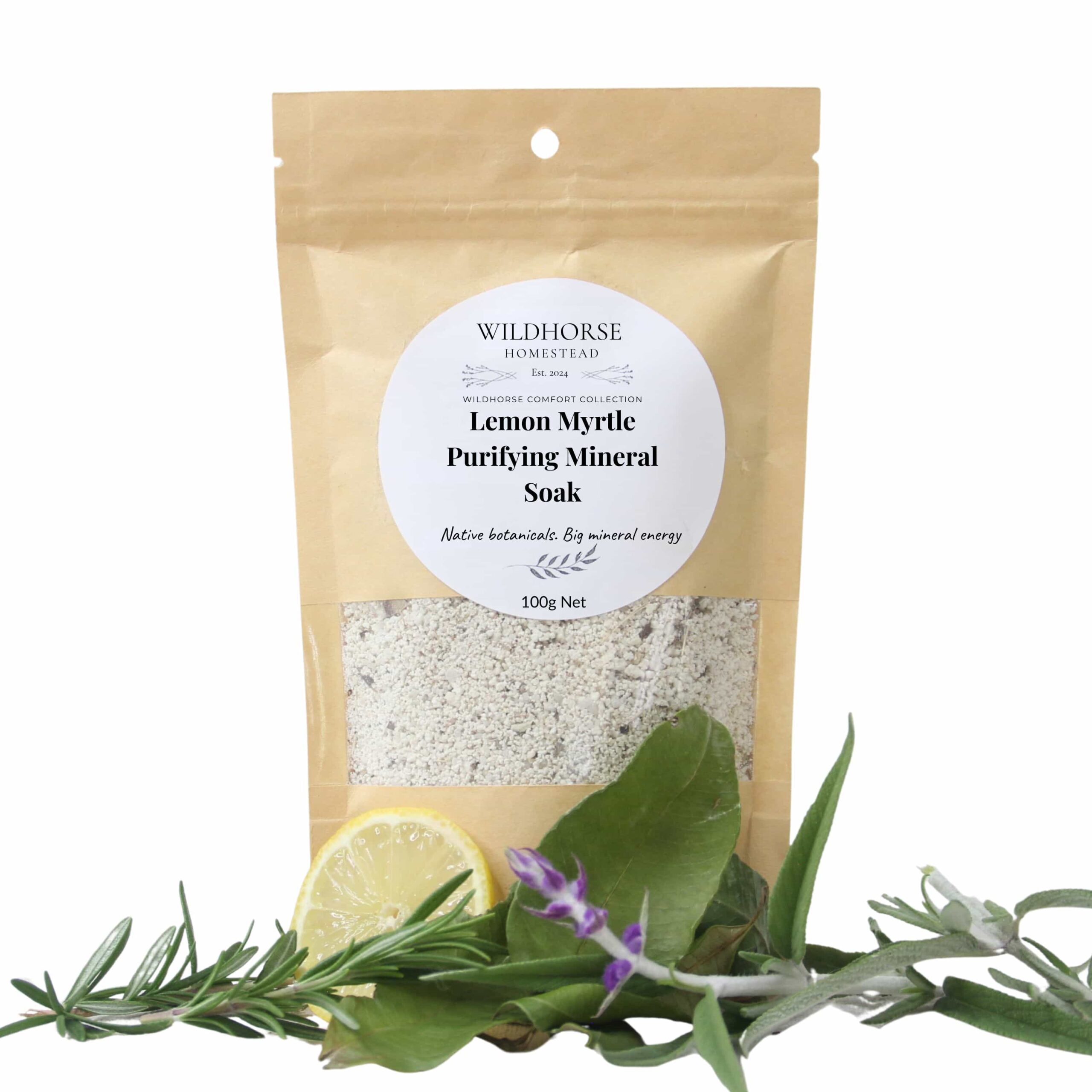 Wildhorse Homestead Lemon Myrtle Purifying Mineral Soak 100g - Image 4