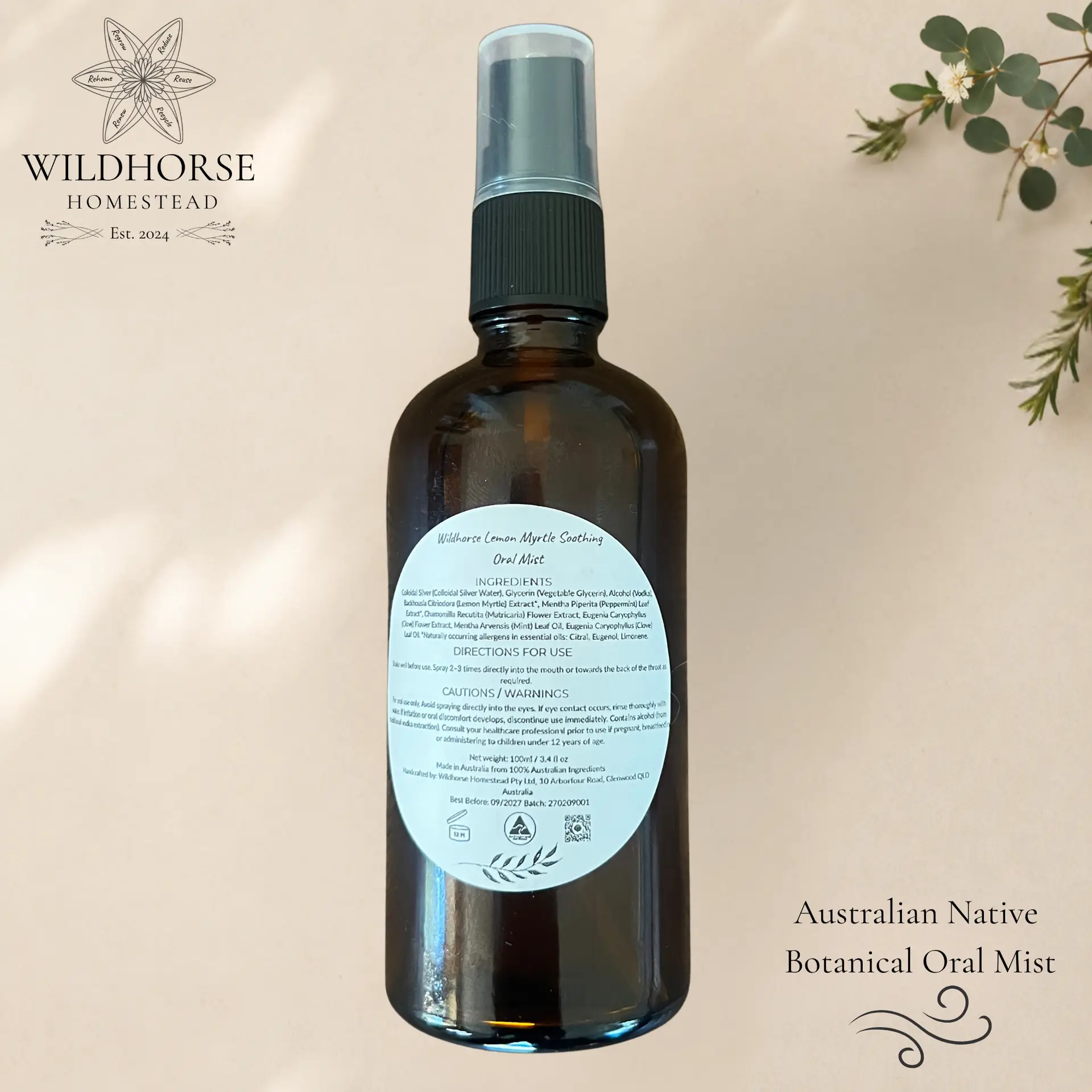 Wildhorse Lemon Myrtle Soothing Oral Mist back