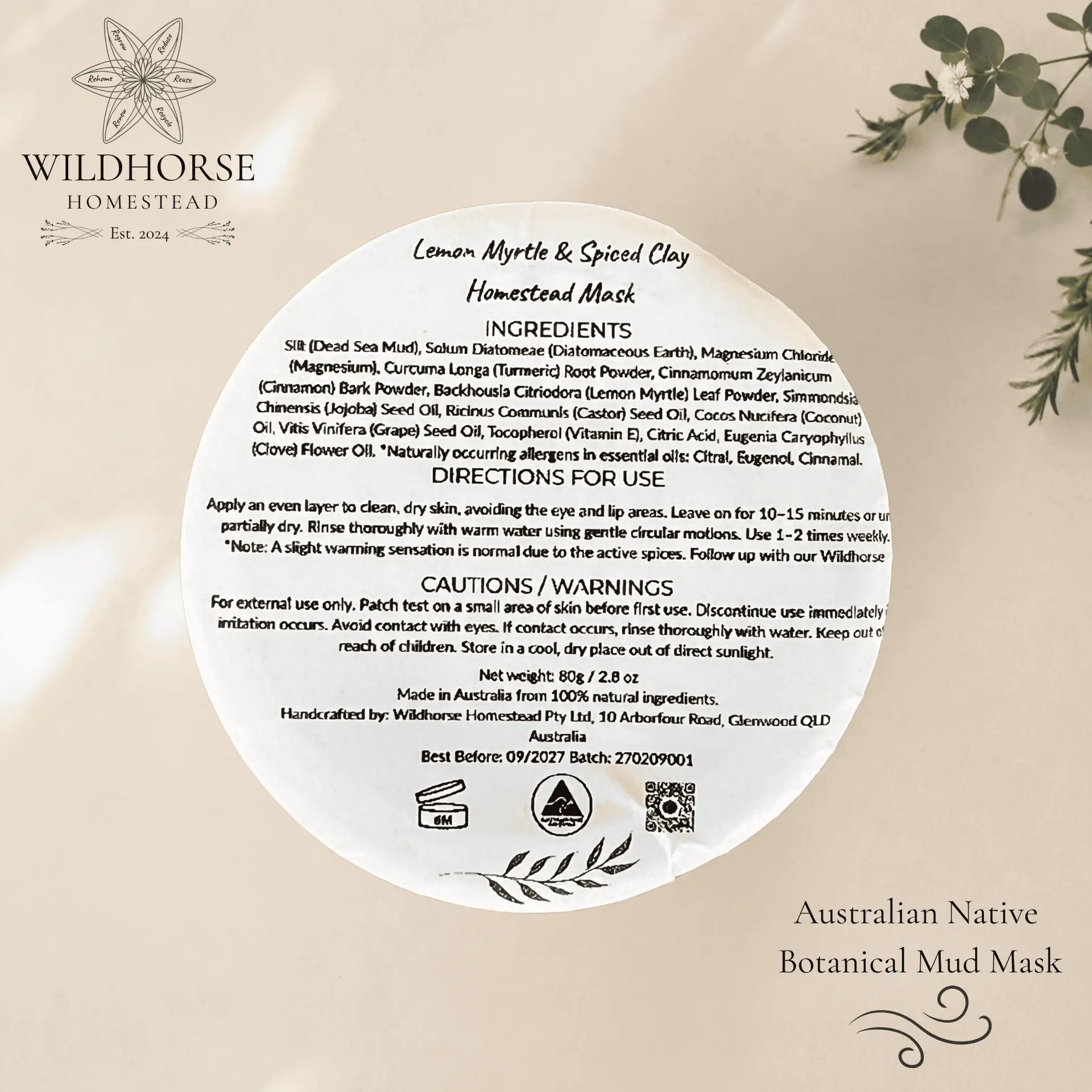 Wildhorse Lemon Myrtle & Spiced Clay Homestead Mask
